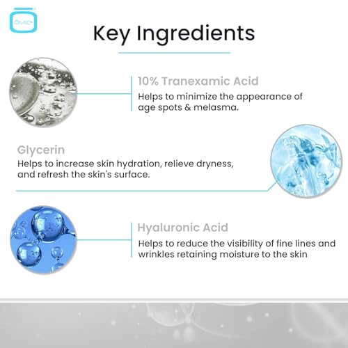 OMIC 10% Tranexamic Acid Serum for Face - 1 fl oz / 30ml - Skin Brightening Serum, For Brown Spots, Even Out Skin Tone - with Hyaluronic Acid, Glycerin, Natural formula
